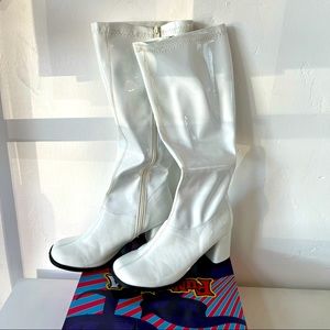 White Patent Leather Calf Length Gogo Boots
